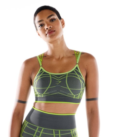 Women's Gymshark Wtflex Linear Seamless Sports Bra Green | NZ 8CQVZX